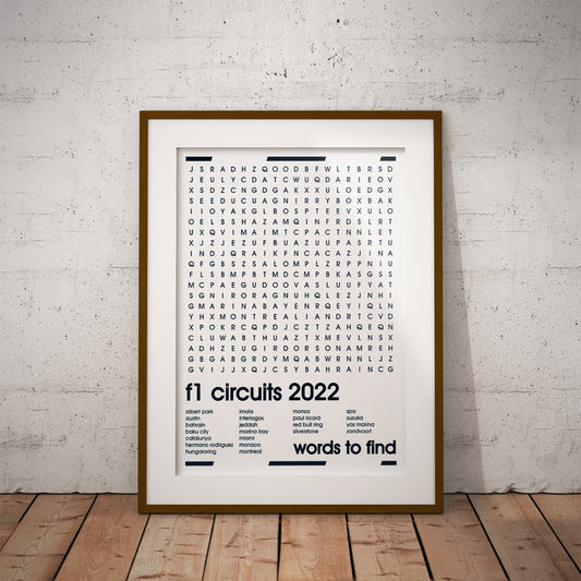 Formula one races buy word search print art design brain teaser puzzle