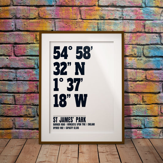 newcastle united-st-james park location coordinates print minimalist pixel8er geography football stadium ground buy geordie magpies