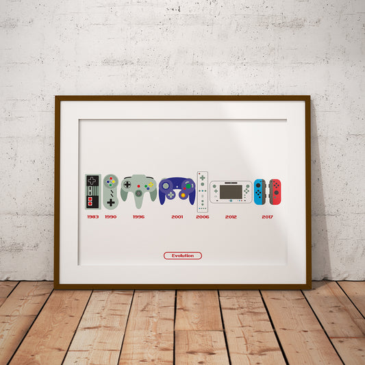 nintendo controller evolution print poster art pixel8er gaming gamer