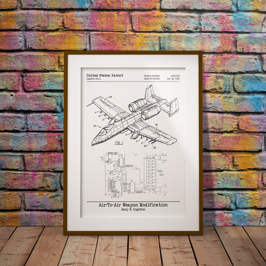 A10 Warthog Patent Print Art Poster Fun Military Plane Design Pixel8er weapon millitary flight simulator aircraft army navy warfare design lighton flight  