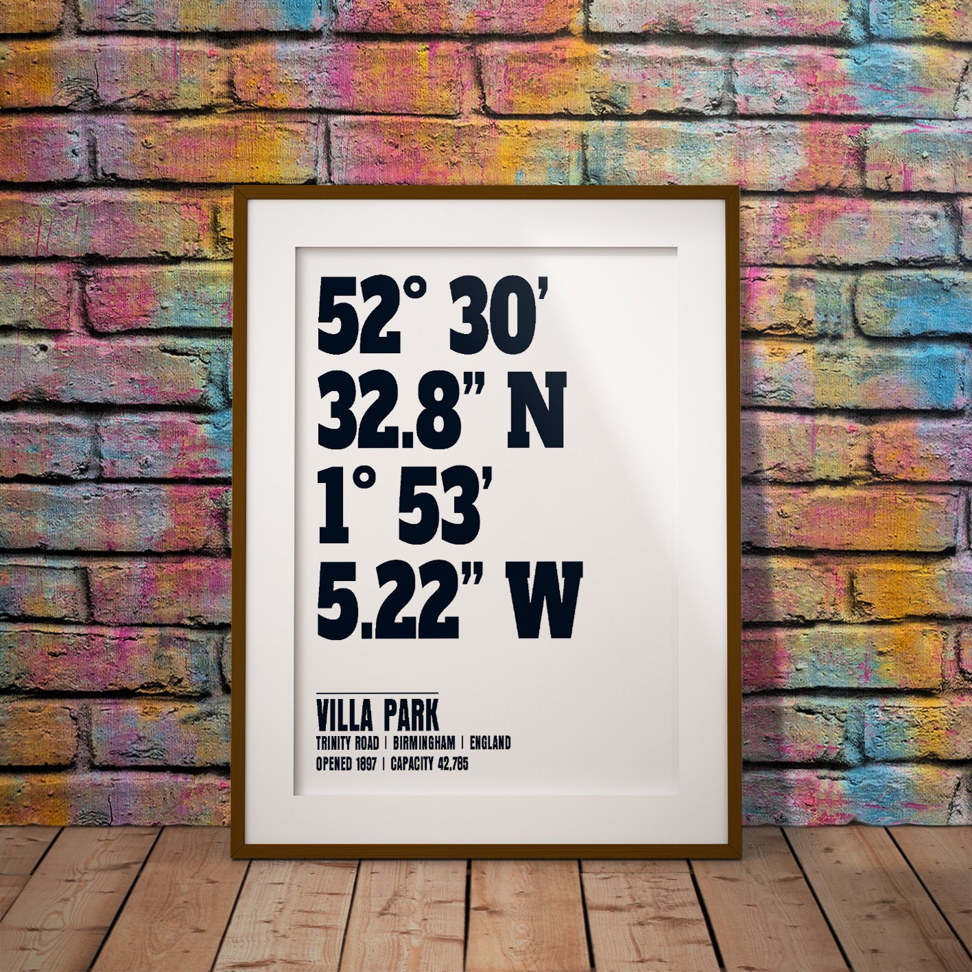 Aston-Villa Park Stadium CoOrdinates Print Pixel8er football buy gift location league soccer dns holte end birmingham present villains clarets sport geography destination where