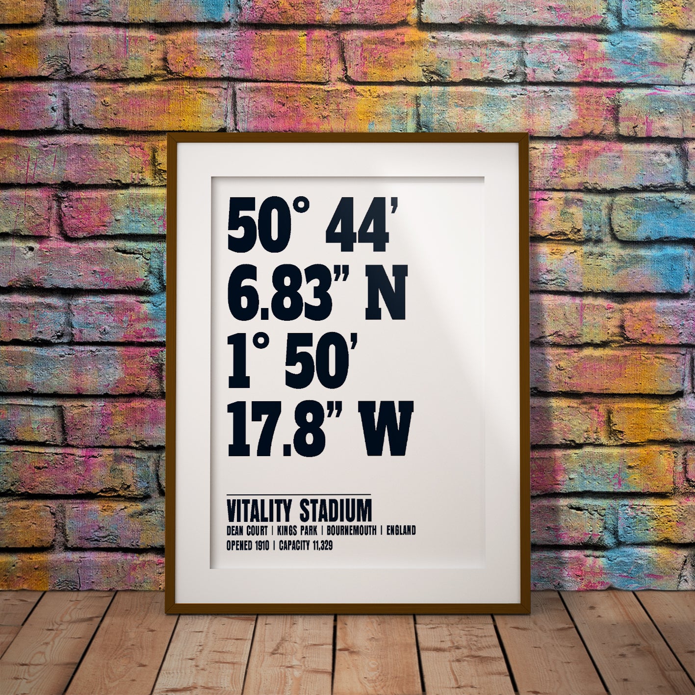 Bournemouth Vitality Stadium Coordinates print pixel8er football art location decor geography dms print instant downloadable download printable dean court soccer England cherries