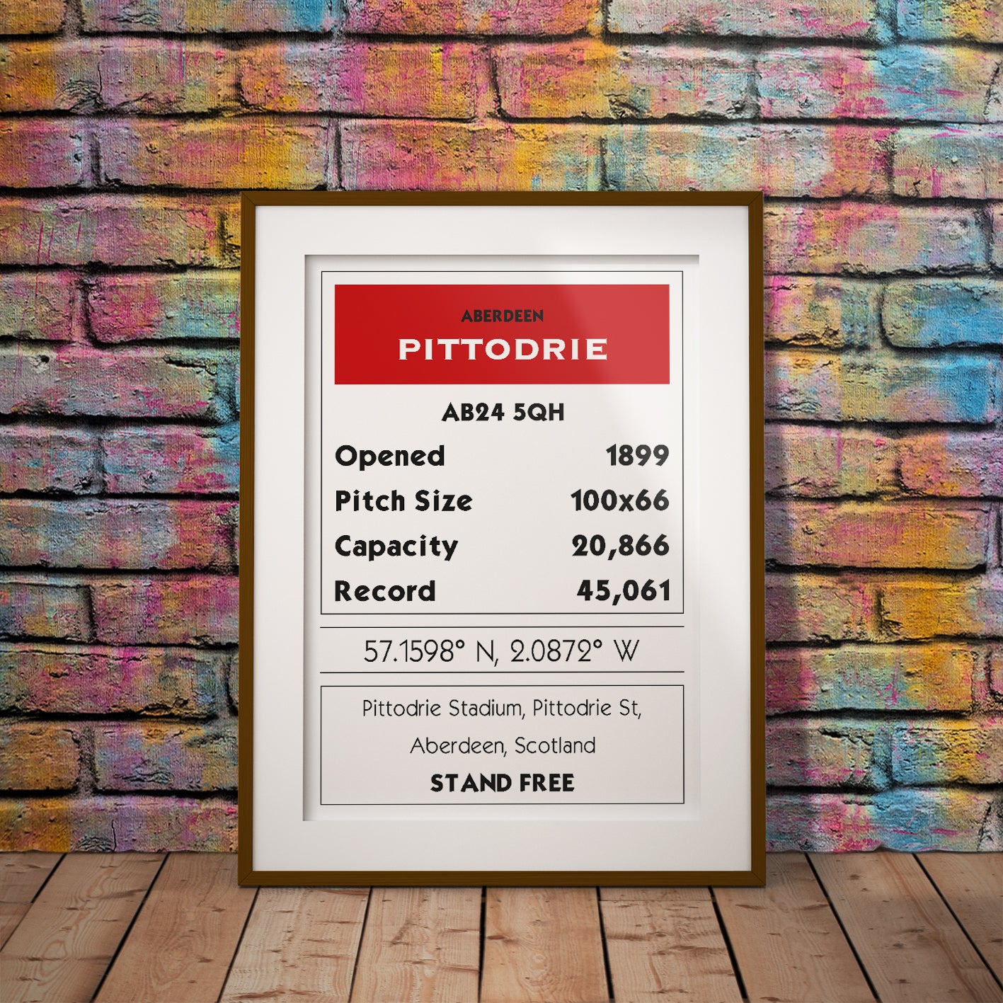 aberdeen pittodrie 571598n 20872w buy ab24 5qh football fan gift art fun history famous stadiums soccer man cave nerd supporter club teaser wall decor pittodrie monopoly football ground fan scotland opened gift present decor print wall art location geography capacity