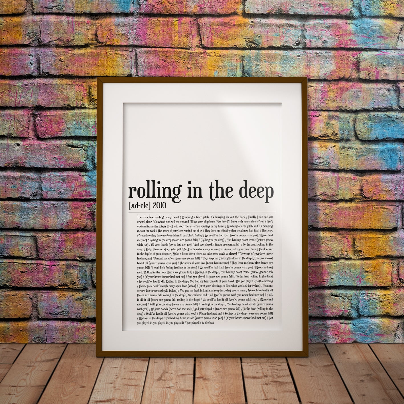 adele chart rolling deep rock pop music buy custom personalised lyric gift art dictionary wall decor bespoke pixel8er