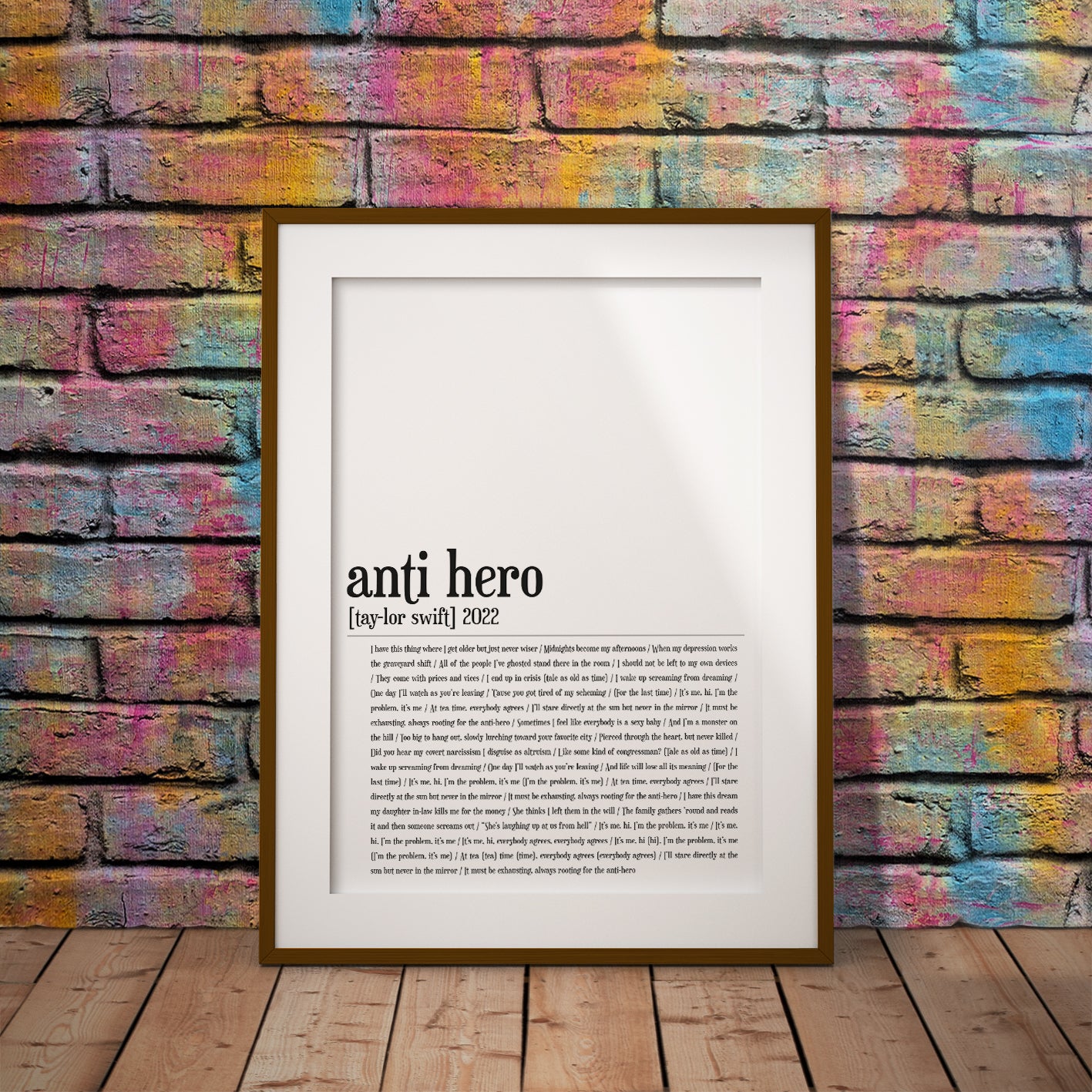 anti hero taylor swift rock pop music buy custom personalised lyric gift art dictionary wall decor bespoke pixel8er