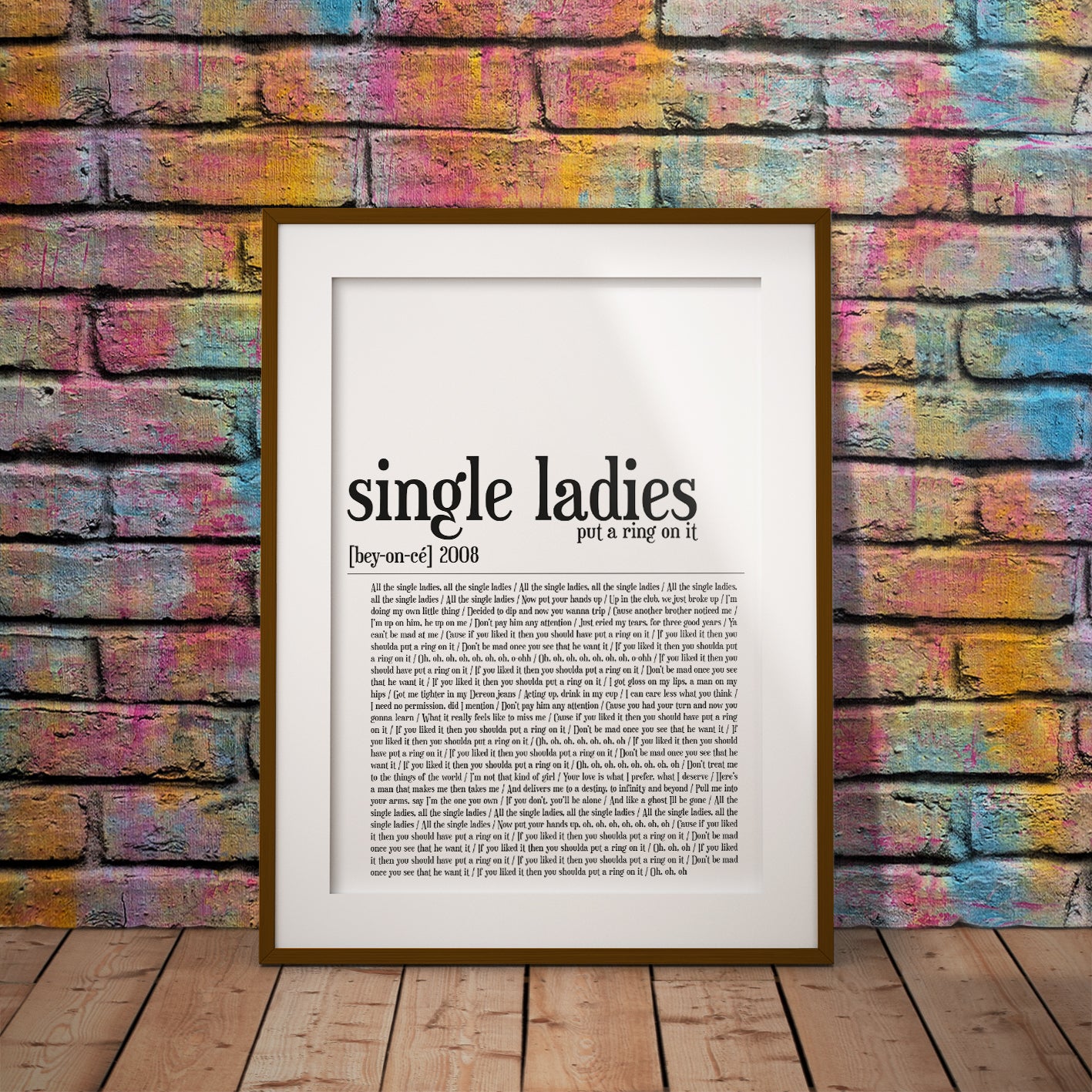 beyonce single ladies put ring on it sasha fierce rock pop music buy custom personalised lyric gift art dictionary wall decor bespoke pixel8er