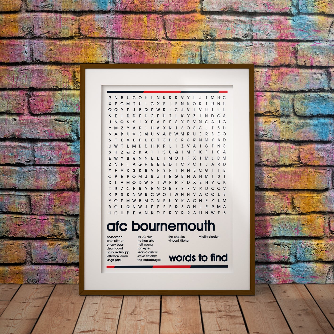 bournemouth boscombe cherry bear cherries vitality stadium buy football fan gift art fun wordsearch history famous stadiums soccer man cave nerd supporter club teaser wall decor instant digital downloadable printable download