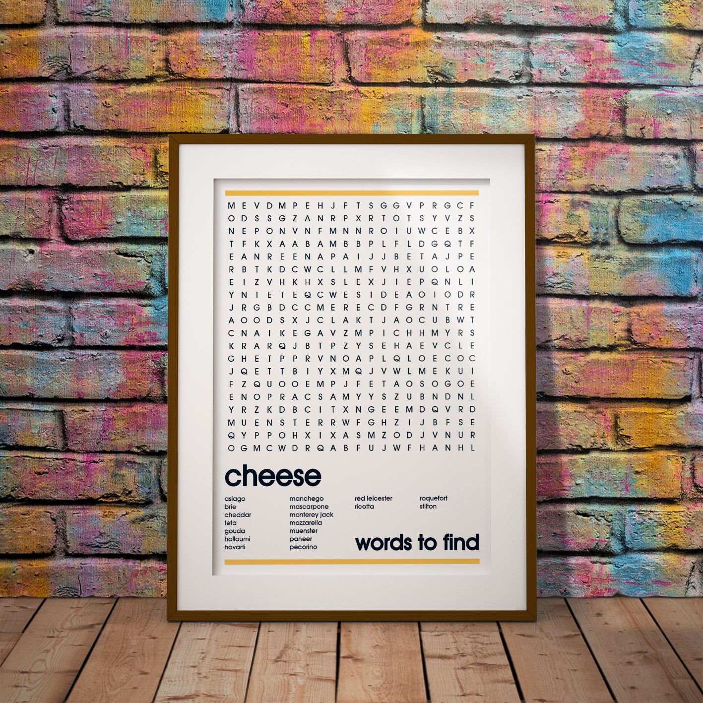 buy fun cheese word search wall print decor art word asiago feta cheddar rouqefort mozzarella pixel8er funny instant kitchen downloadable download digital gift