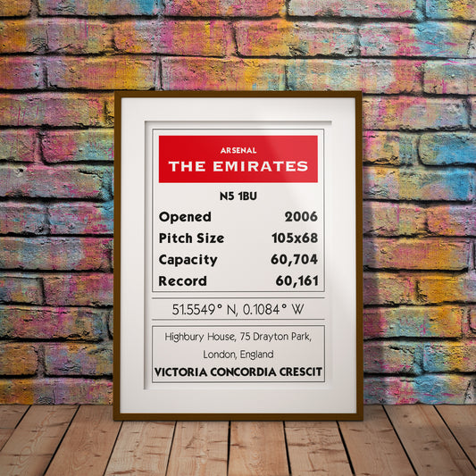 London gunners arsenal emirates stadium buy geography football fun location soccer dms coordinates monopoly deed art print pixel8er printable download downloadable digital instant retro