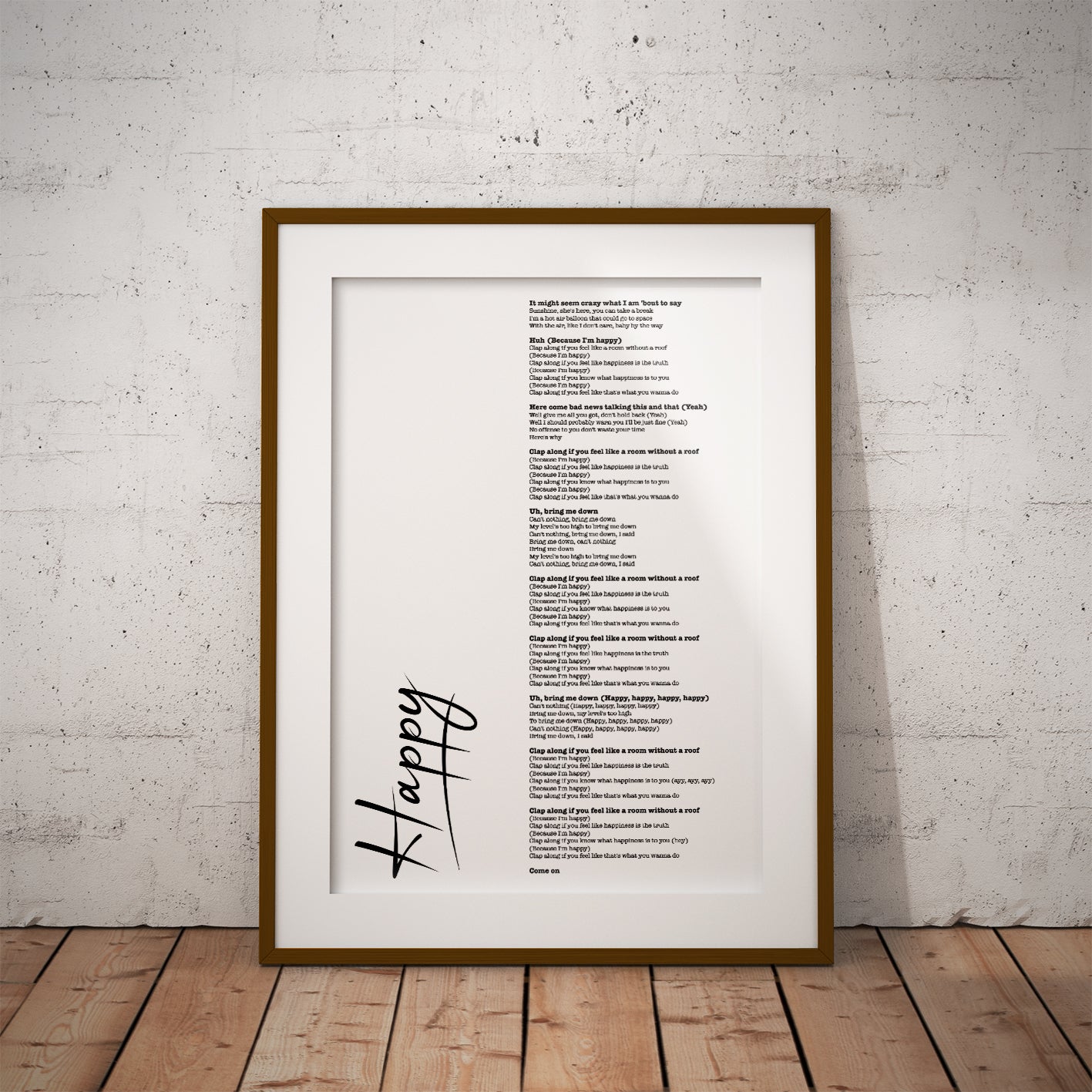 happy pharrel Williams Kylie madonna Custom lyric rock rap metal pop dance disco chart song music lyric design wall decor gift present fun nerd living custom bespoke pixel8er