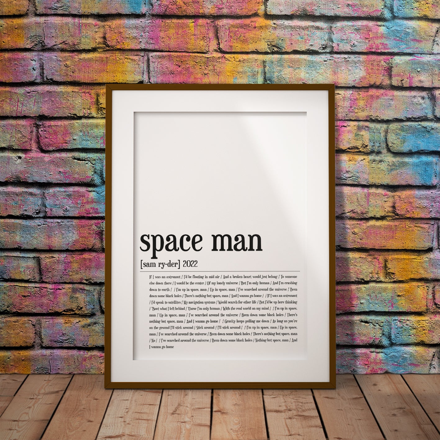 sam ryder eurovison space man rock pop music buy custom personalised lyric gift art dictionary wall decor bespoke pixel8er