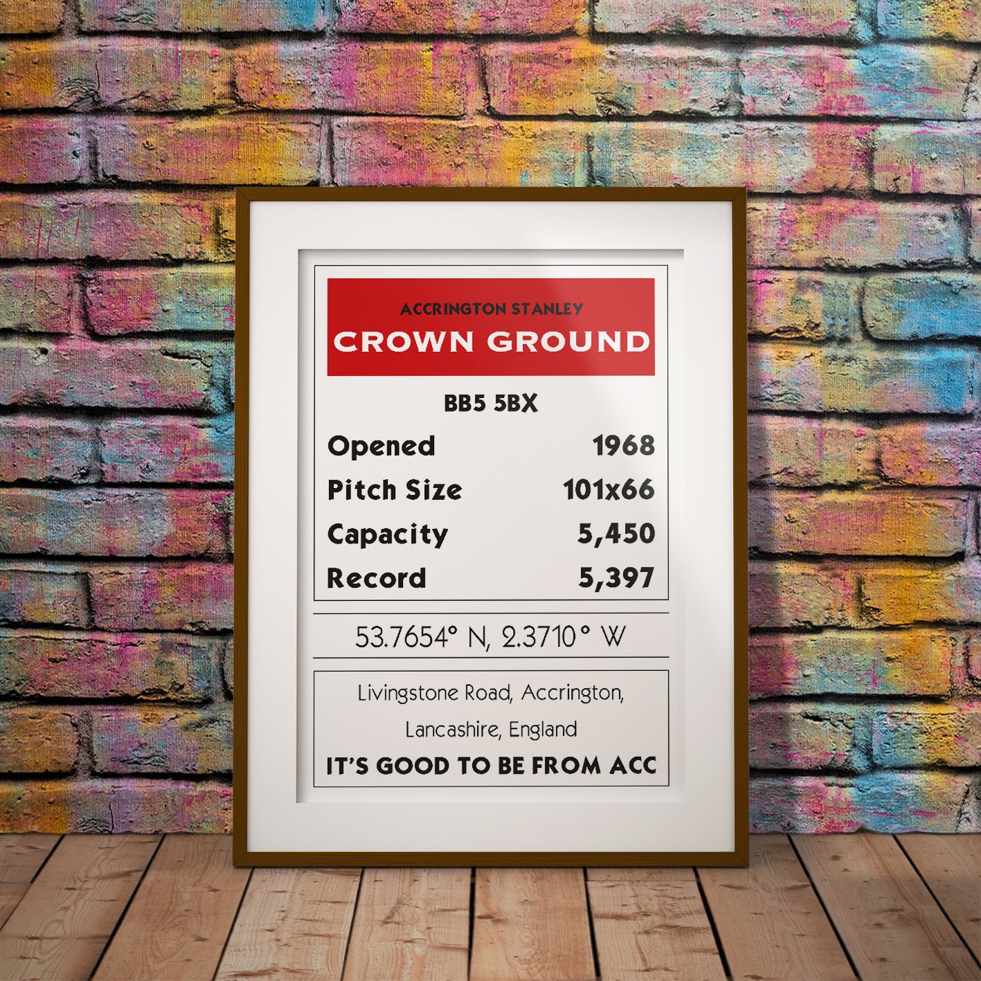 accrington stanley bb5 5bx crown ground 537654n 23710w monopoly deed card buy football fan gift art fun  history famous stadiums soccer man cave nerd supporter club teaser wall decor download instant printable digital