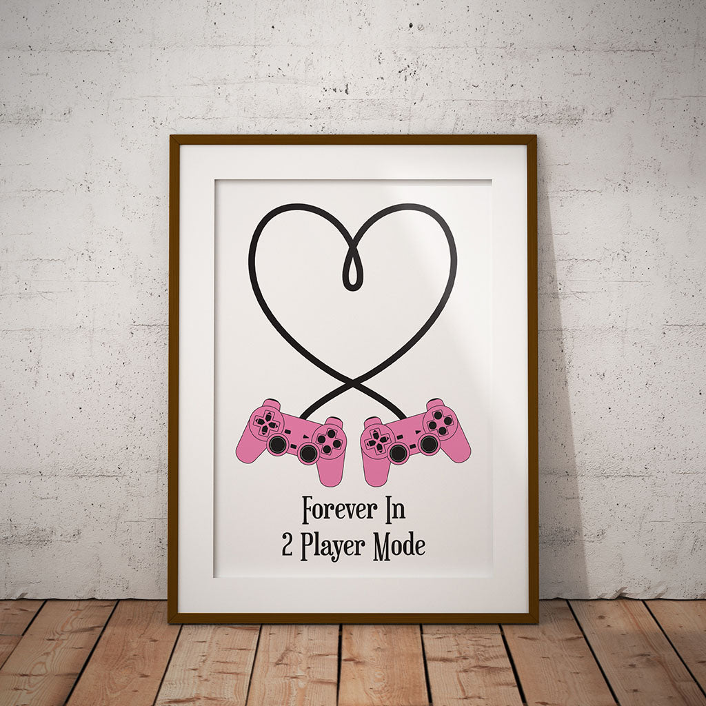 Forever In 2 Player Mode Male Female Gaming Gamer print Retro Art Love Pink Blue Marriage Pixel8er gay pride pink lesbian 