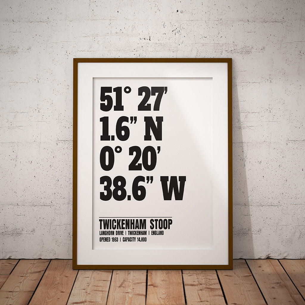 buy Harlequins twickenham stoop location geography dms coordinates print art poster design pixel8er