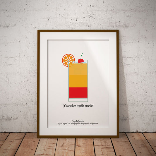 retro buy Tequila Sunrise eagles cocktail quote print drinking bar drink lyric retro minimalist art pixel8er