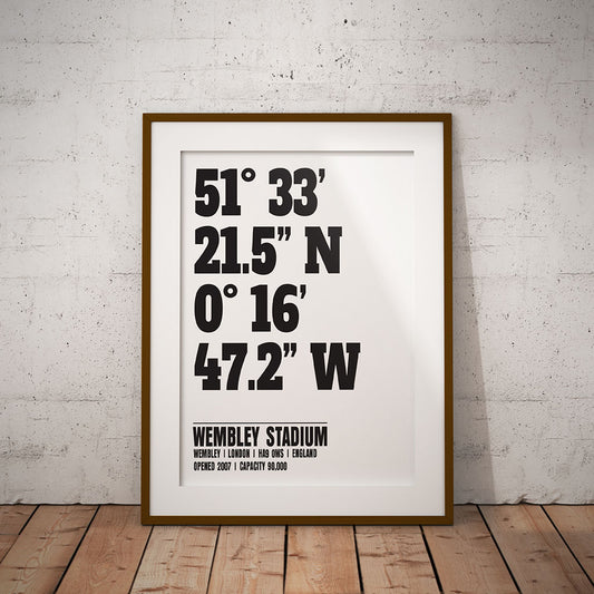 buy football Wembley stadium england location print london coordinates geography print art pixel8er