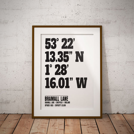 sheffield united bramall lane stadium location dms coordinates football gift ground geography print pixel8er