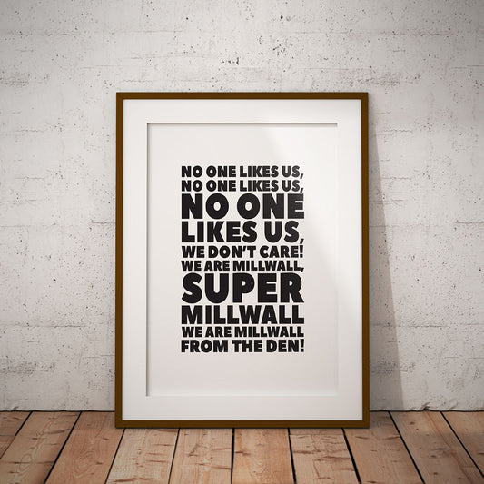 buy soccer chant Millwall No One likes us lyric print super dont care song art football terrace anthem pixel8er