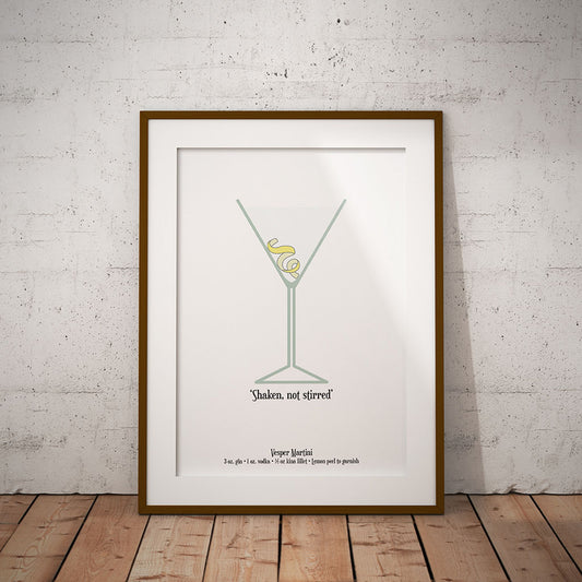 buy vesper bond martini gift present 007 drink cocktail art retro minimalist pixel8er quote shaken not stirred