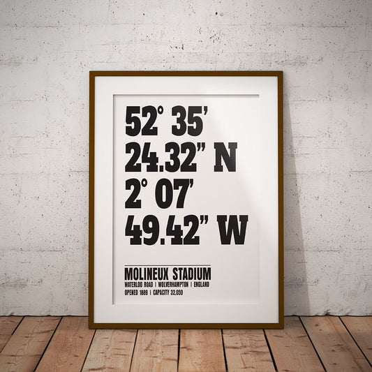 buy wolverhampton wanderers wolves molineux stadium location dms coordinates football gift ground geography print pixel8er