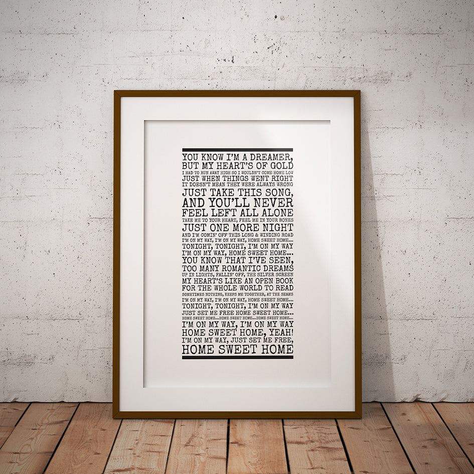 motley crue home sweet home lyric print request custom song example heavy metal rock buy